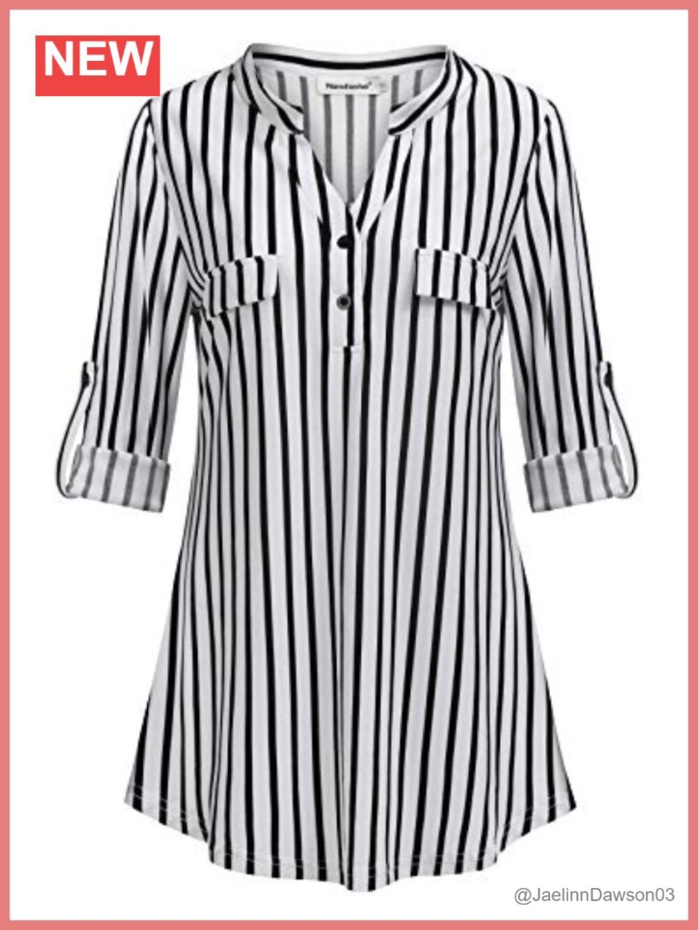 Womens 3/4 Roll Sleeve Tunic Blouse V Neck Button Down Loose Top